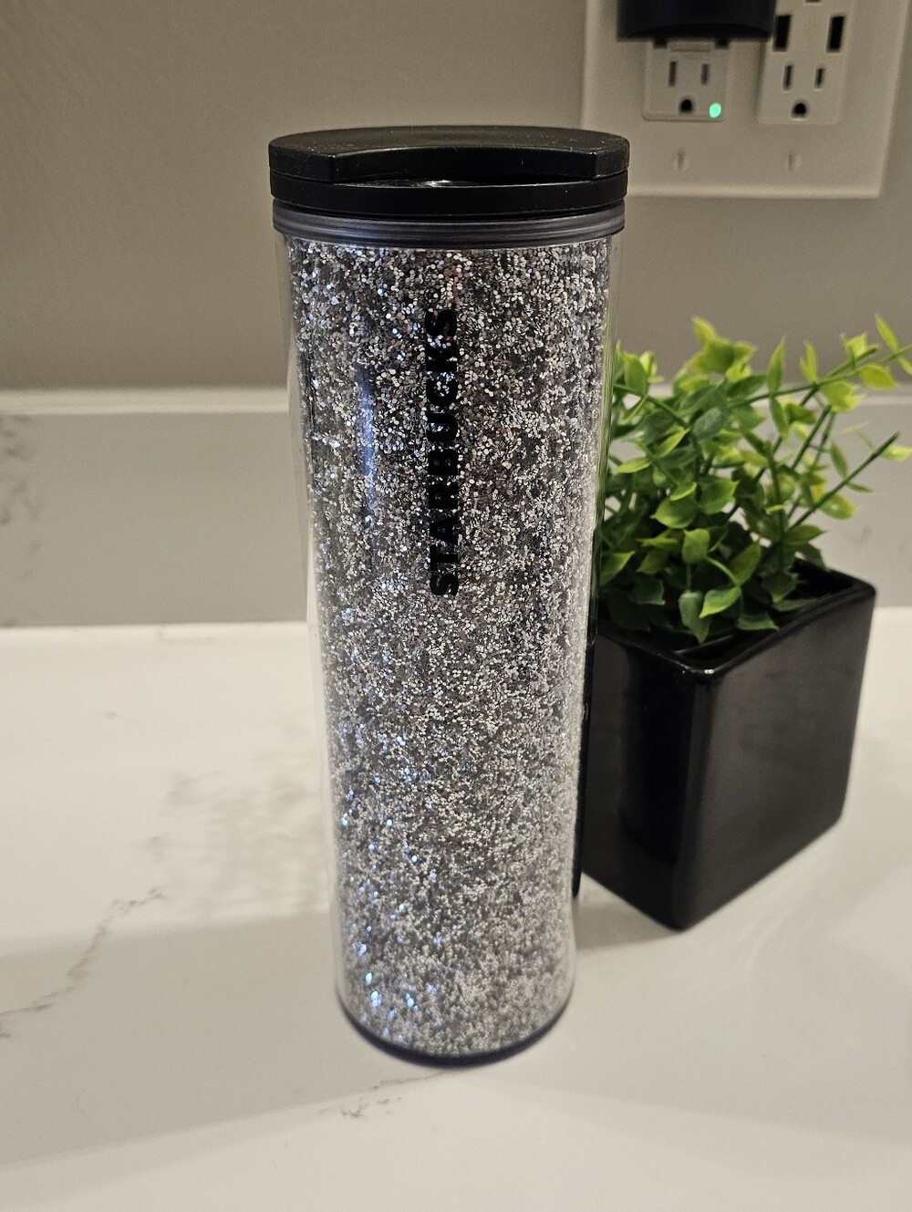 Starbucks Silver Glitter Tumbler with Black Lid